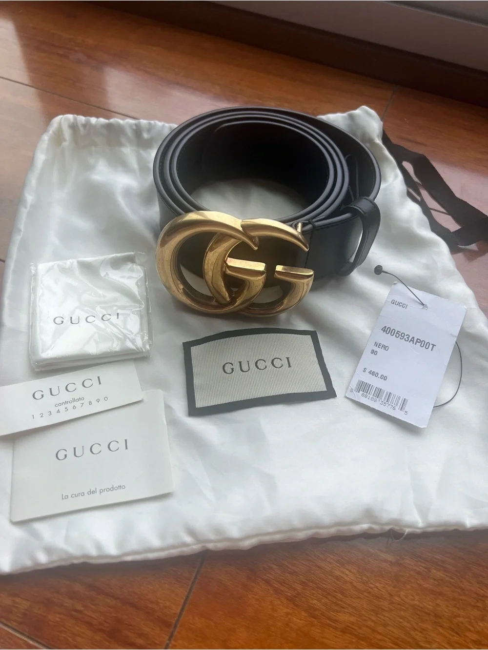 Gucci Black Leather Belt with Gold Double G Buckle